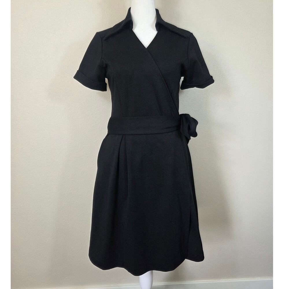 Banana Republic Elevated Black Short Sleeve Collared Wrap Mini Dress Size Medium